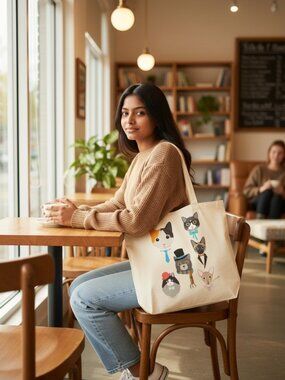 New Hipster Cat Kittens Calico Siamese Large Tote Canvas Office Bag USA Made